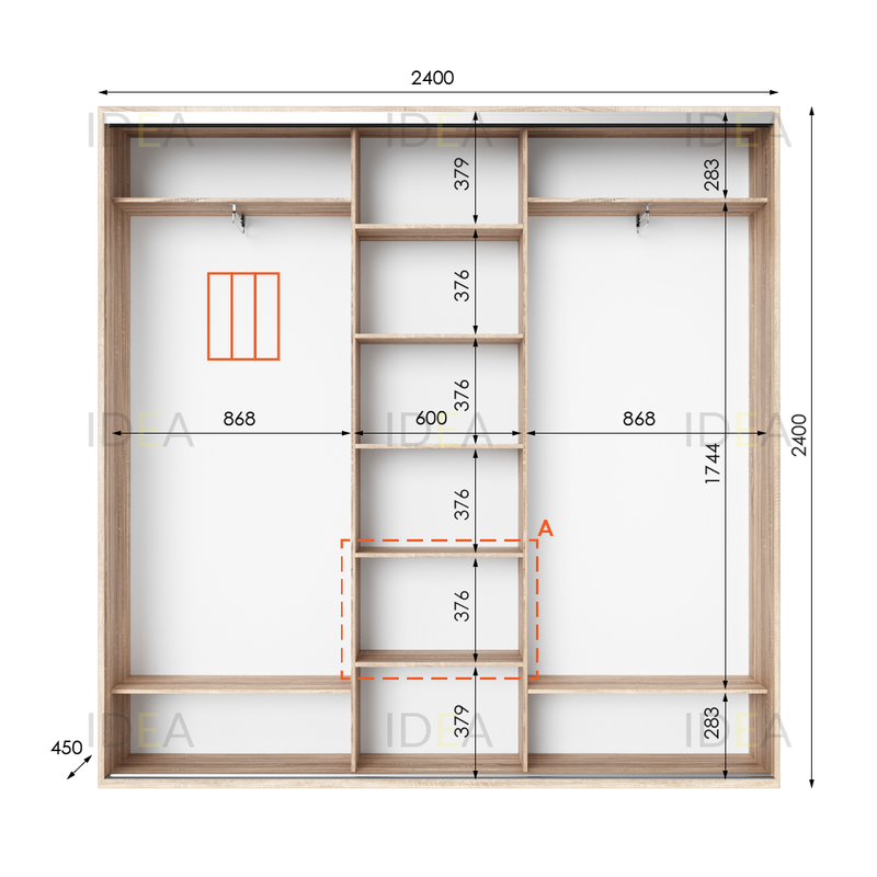 Шафа-купе IDEA серія 2 240 x 45 x 240 см Дуб сонома дзеркало