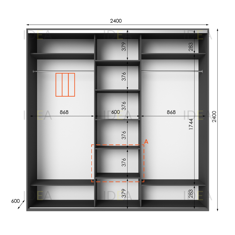 Шафа-купе IDEA серія 2 240 x 60 x 240 см Антрацит дзеркало