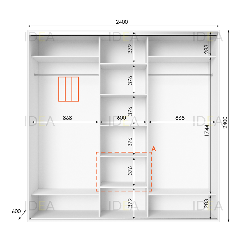 Шафа-купе IDEA серія 2 240 x 60 x 240 см Білий дзеркало