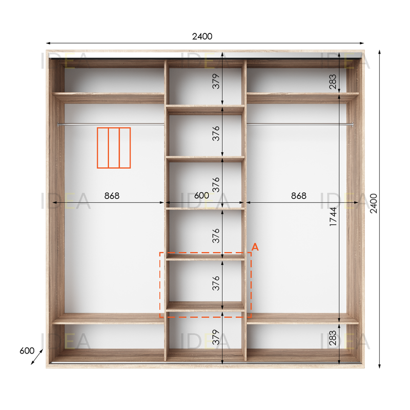 Шафа-купе IDEA серія 2 240 x 60 x 240 см Дуб сонома дзеркало