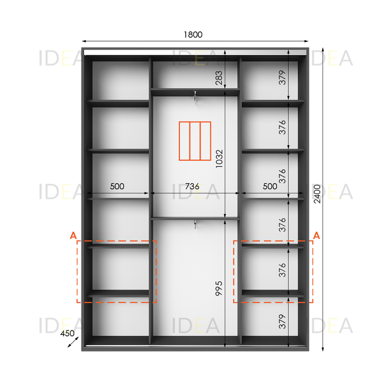 Шафа-купе IDEA серія 3 180 x 45 x 240 см Антрацит дзеркало