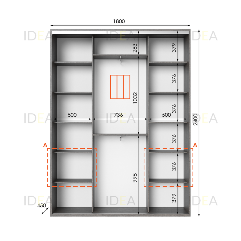 Шафа-купе IDEA серія 3 180 x 45 x 240 см Венге темний дзеркало