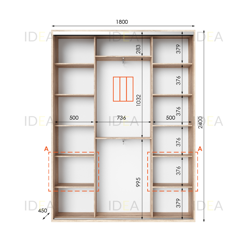Шафа-купе IDEA серія 3 180 x 45 x 240 см Дуб сонома дзеркало