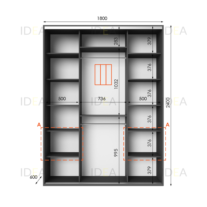 Шафа-купе IDEA серія 3 180 x 60 x 240 см Антрацит дзеркало