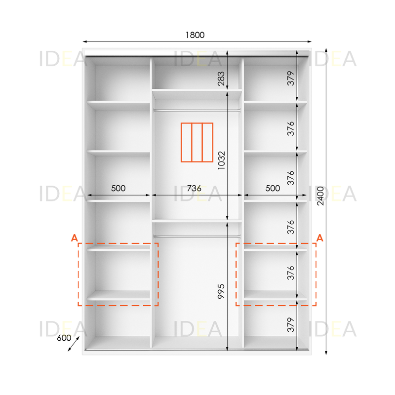 Шафа-купе IDEA серія 3 180 x 60 x 240 см Білий