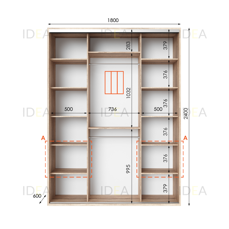Шафа-купе IDEA серія 3 180 x 60 x 240 см Дуб сонома дзеркало