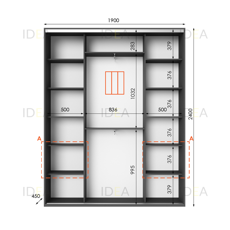 Шафа-купе IDEA серія 3 190 x 45 x 240 см Антрацит дзеркало