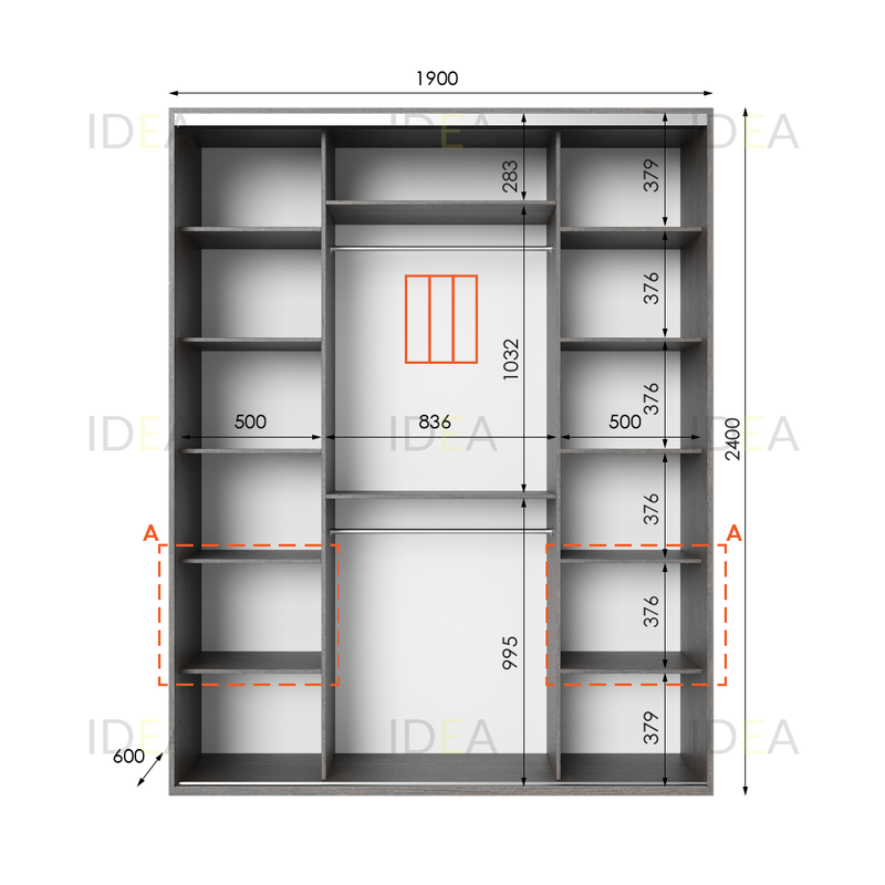 Шафа-купе IDEA серія 3 190 x 60 x 240 см Венге темний дзеркало