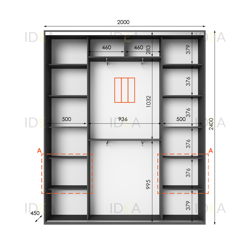 Шафа-купе IDEA серія 3 200 x 45 x 240 см Антрацит дзеркало