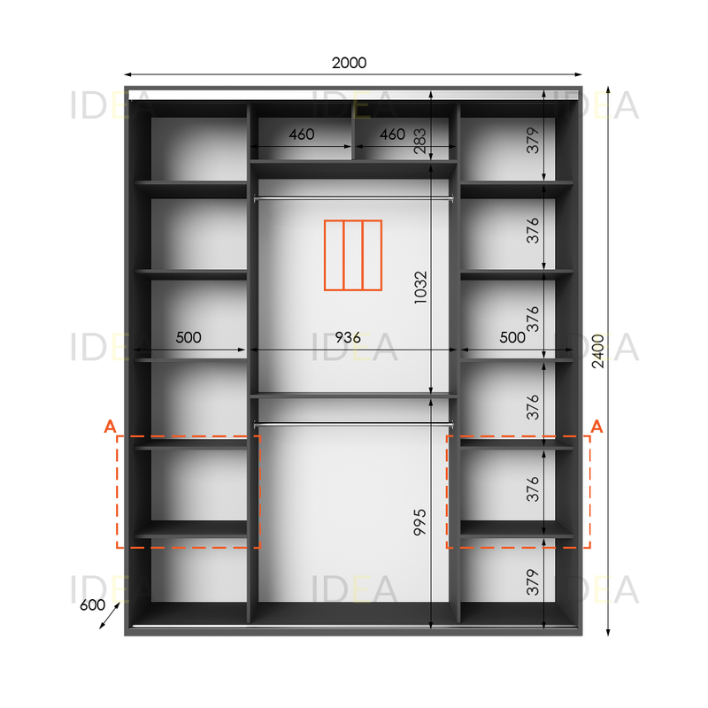 Шафа-купе IDEA серія 3 200 x 60 x 240 см Антрацит дзеркало