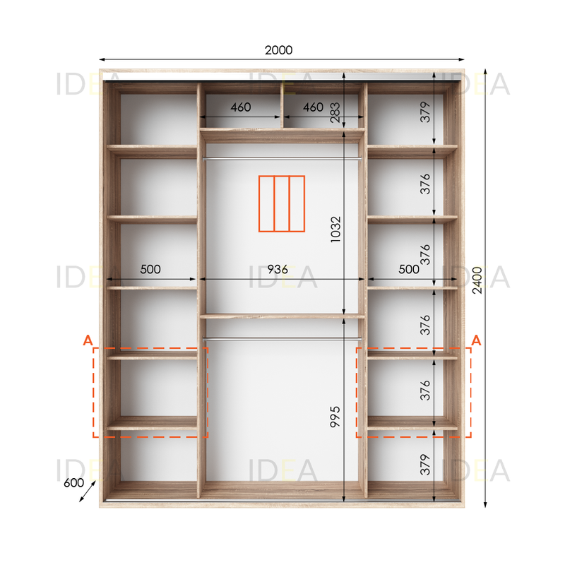 Шафа-купе IDEA серія 3 200 x 60 x 240 см Дуб сонома дзеркало