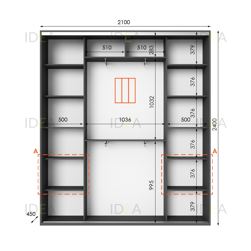 Шафа-купе IDEA серія 3 210 x 45 x 240 см Антрацит
