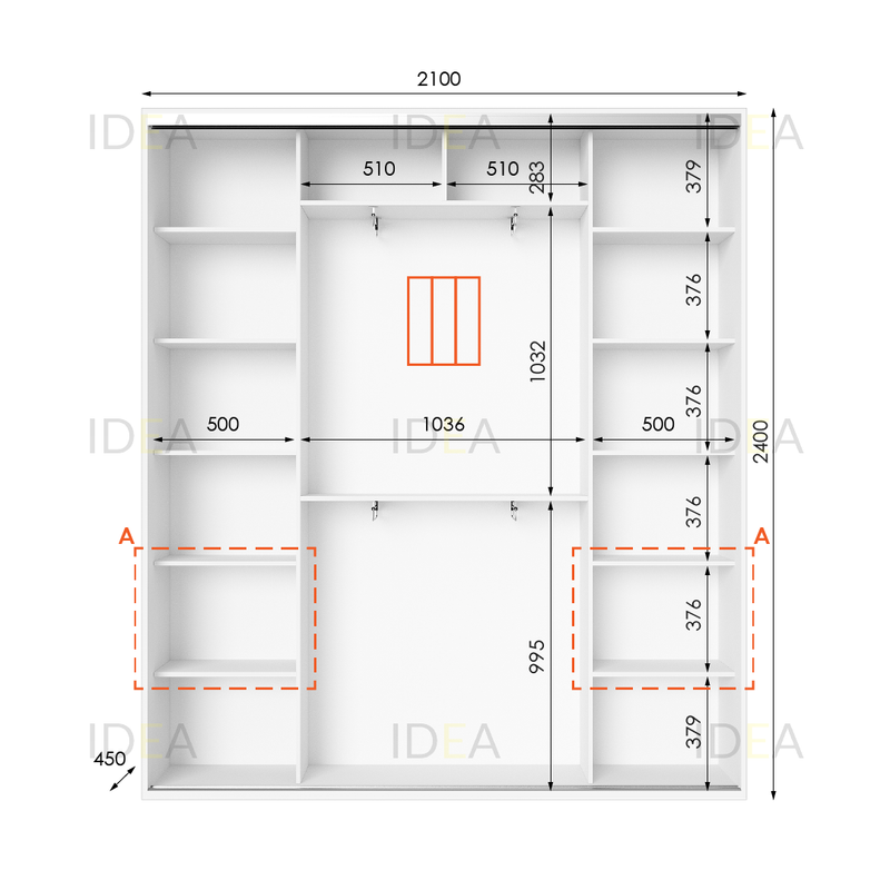Шафа-купе IDEA серія 3 210 x 45 x 240 см Білий дзеркало