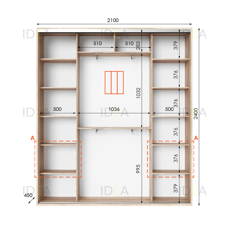 Шафа-купе IDEA серія 3 210 x 45 x 240 см Дуб сонома дзеркало