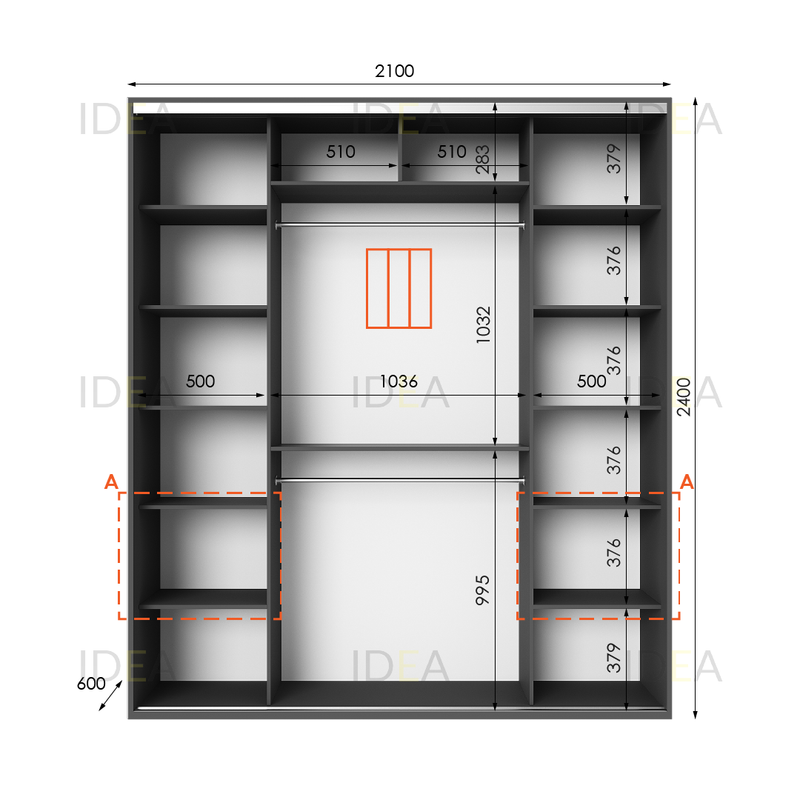 Шафа-купе IDEA серія 3 210 x 60 x 240 см Антрацит дзеркало