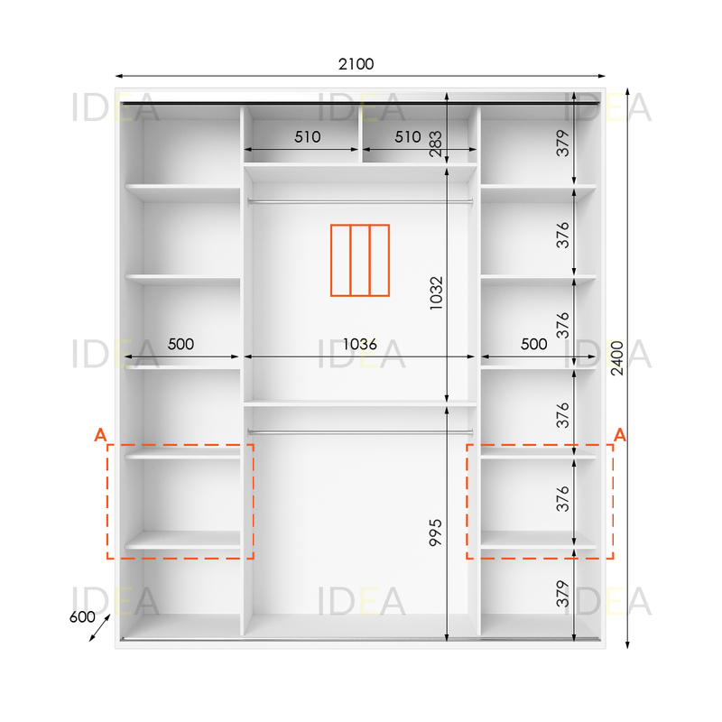 Шафа-купе IDEA серія 3 210 x 60 x 240 см Білий