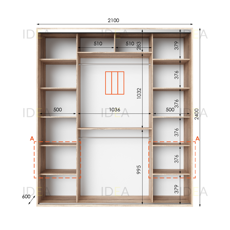 Шафа-купе IDEA серія 3 210 x 60 x 240 см Дуб Сонома