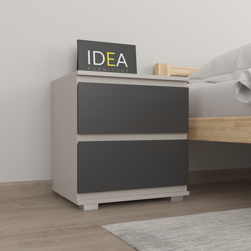 Приліжкова тумба на 2 ящика без ручок Б-7.1 Кашемір - Антрацит