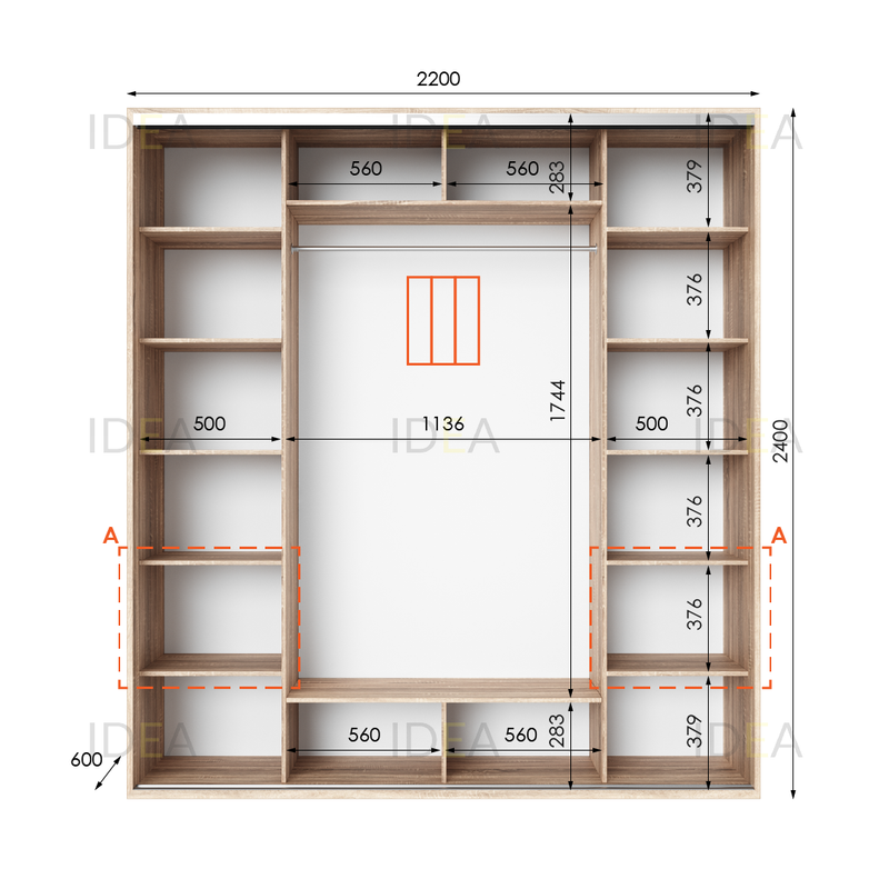 Шафа-купе IDEA серія 4 220 x 60 x 240 см Дуб сонома дзеркало