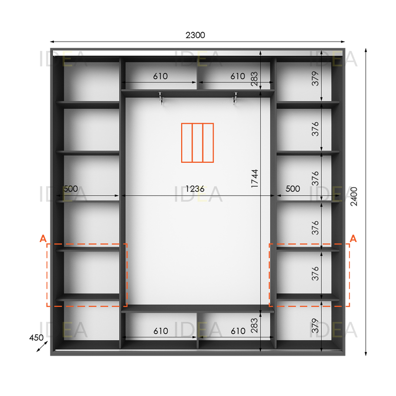 Шафа-купе IDEA серія 4 230 x 45 x 240 см Антрацит дзеркало