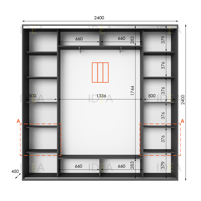 Шафа-купе IDEA серія 4 240 x 45 x 240 см Антрацит дзеркало