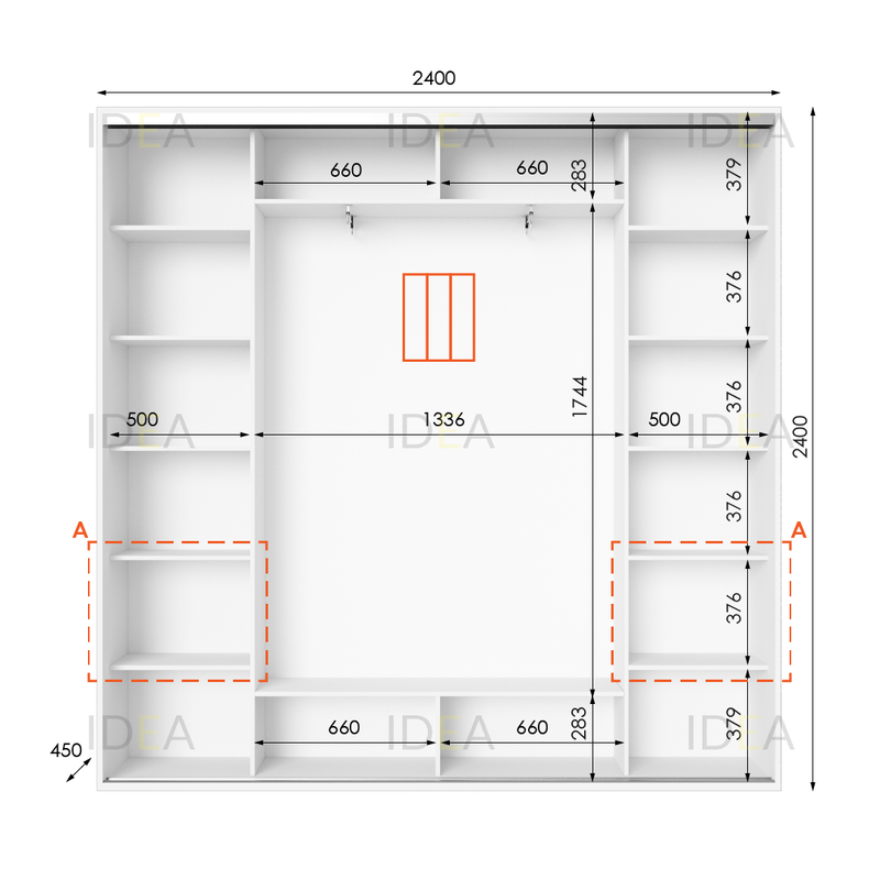Шафа-купе IDEA серія 4 240 x 45 x 240 см Білий дзеркало