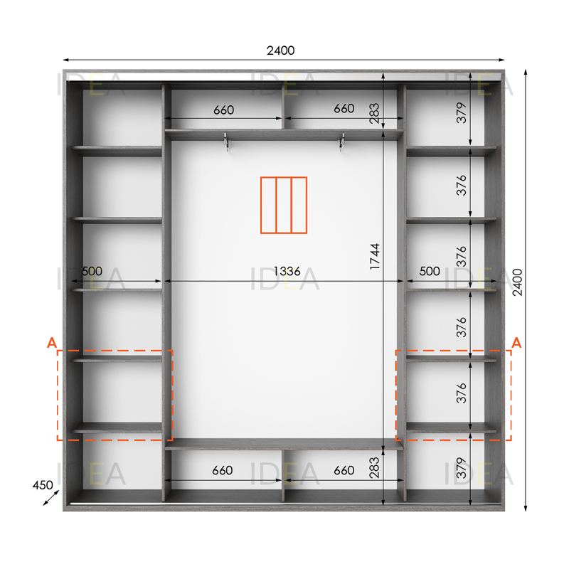 Шафа-купе IDEA серія 4 240 x 45 x 240 см венге темний