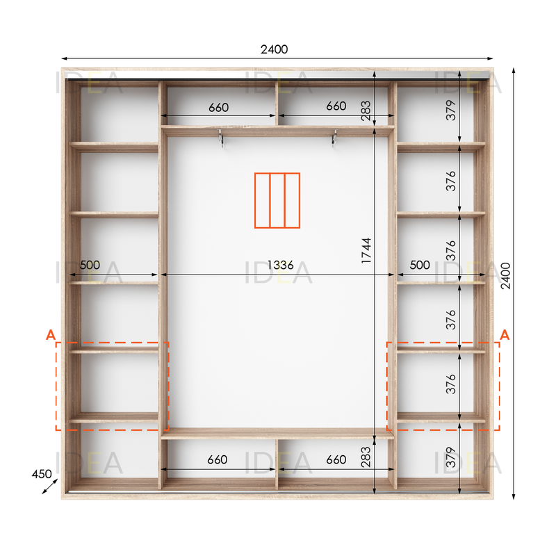 Шафа-купе IDEA серія 4 240 x 45 x 240 см Дуб Сонома