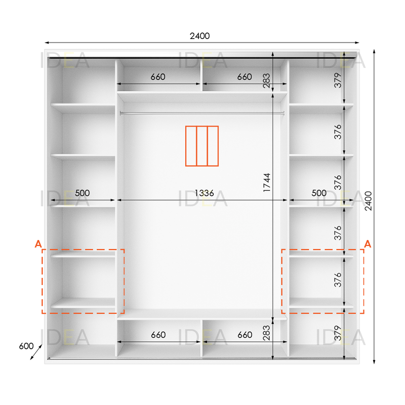 Шафа-купе IDEA серія 4 240 x 60 x 240 см Білий дзеркало