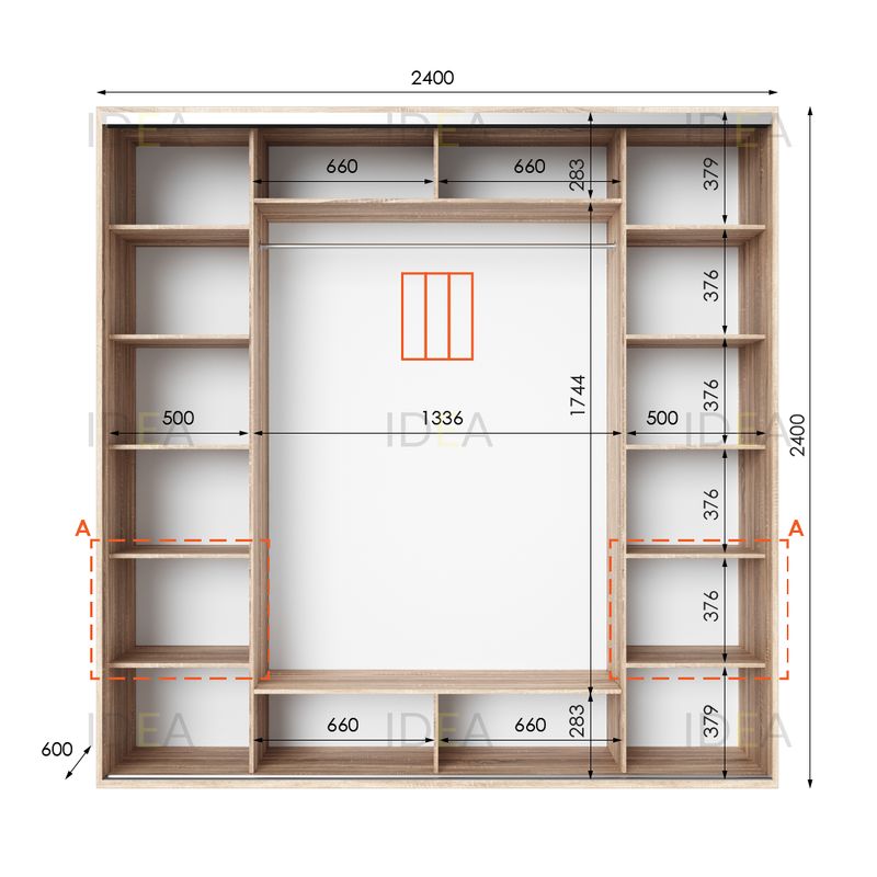 Шафа-купе IDEA серія 4 240 x 60 x 240 см Дуб сонома дзеркало