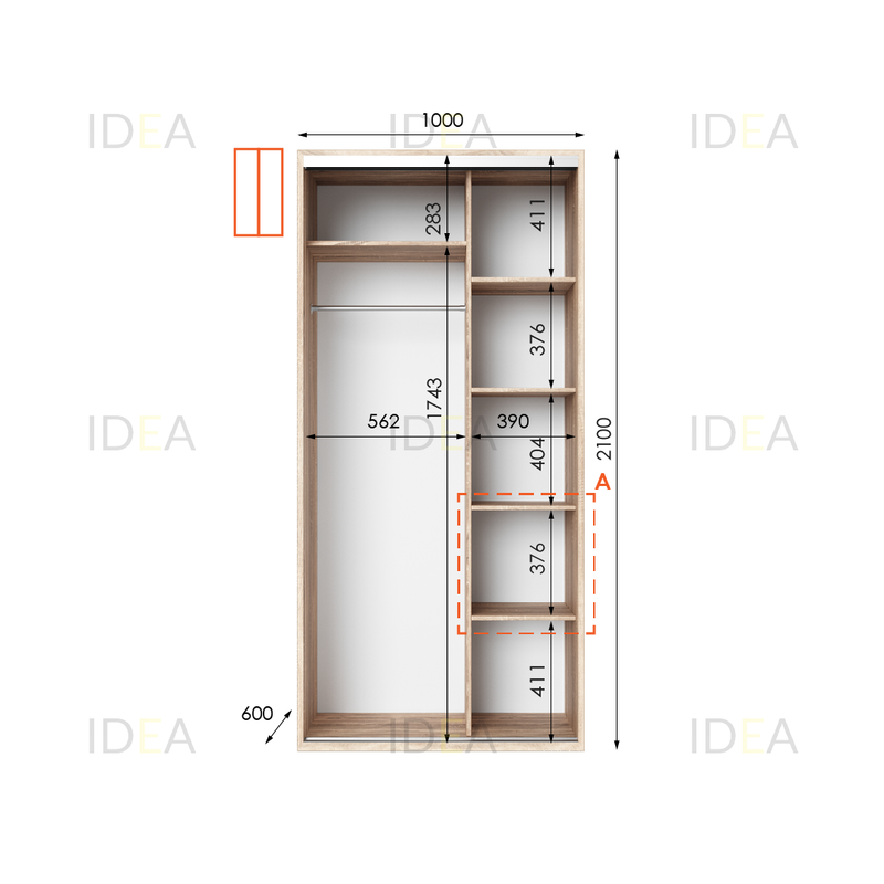 Шафа-купе IDEA серія 5 100 x 60 x 210 см Дуб сонома дзеркало