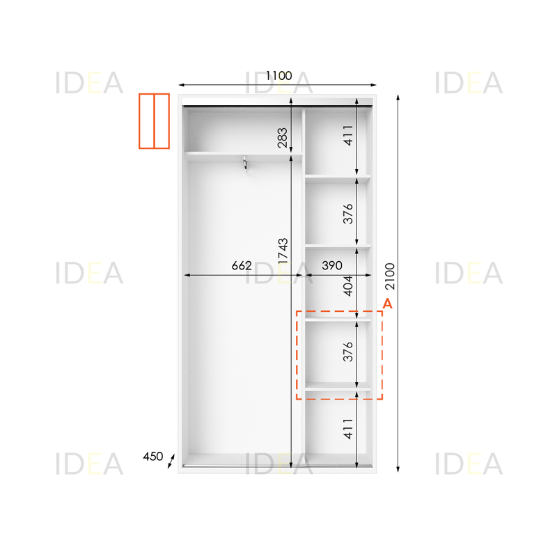 Шафа-купе IDEA серія 5 110 x 45 x 210 см Білий