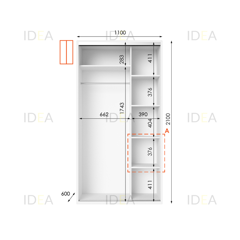 Шафа-купе IDEA серія 5 110 x 60 x 210 см Білий