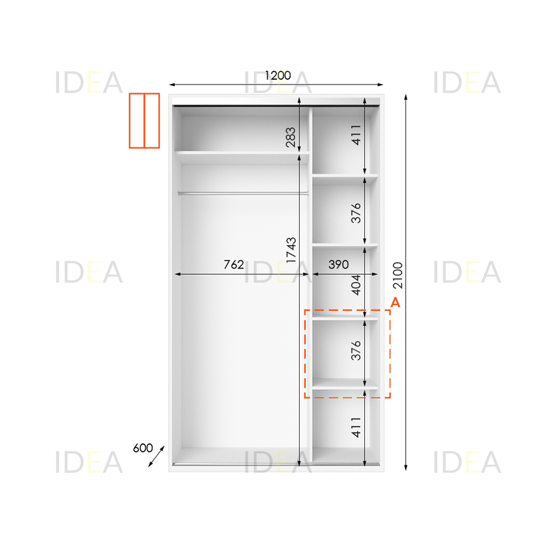 Шафа-купе IDEA серія 5 120 x 60 x 210 см Білий дзеркало