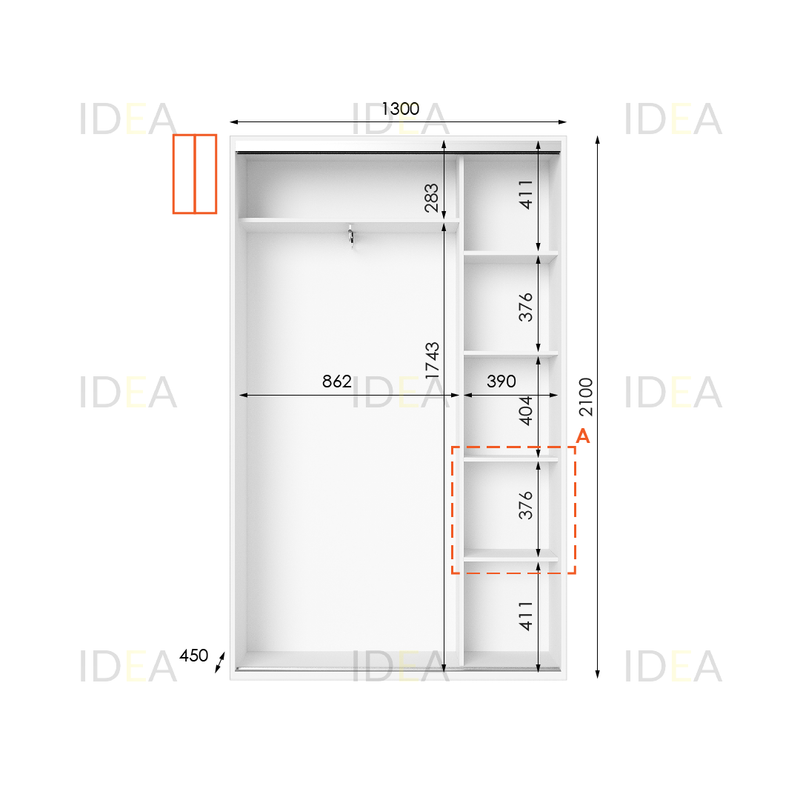 Шафа-купе IDEA серія 5 130 x 45 x 210 см Білий