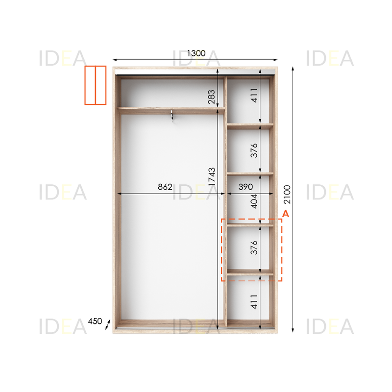 Шафа-купе IDEA серія 5 130 x 45 x 210 см Дуб сонома дзеркало