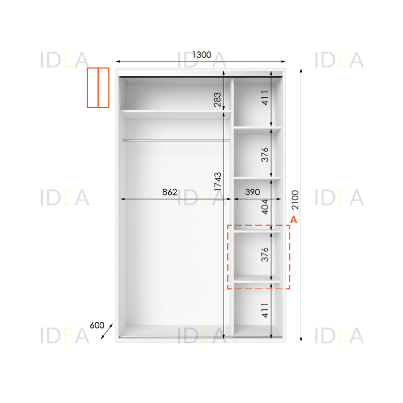 Шафа-купе IDEA серія 5 130 x 60 x 210 см Білий