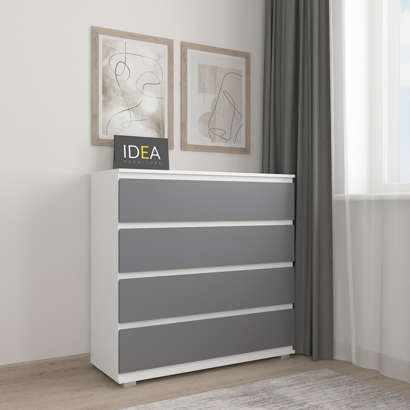 Комод на 4 шухляди без ручок Б-8 Білий - Антрацит