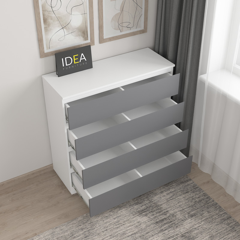 Комод на 4 шухляди без ручок Б-8 Білий - Антрацит