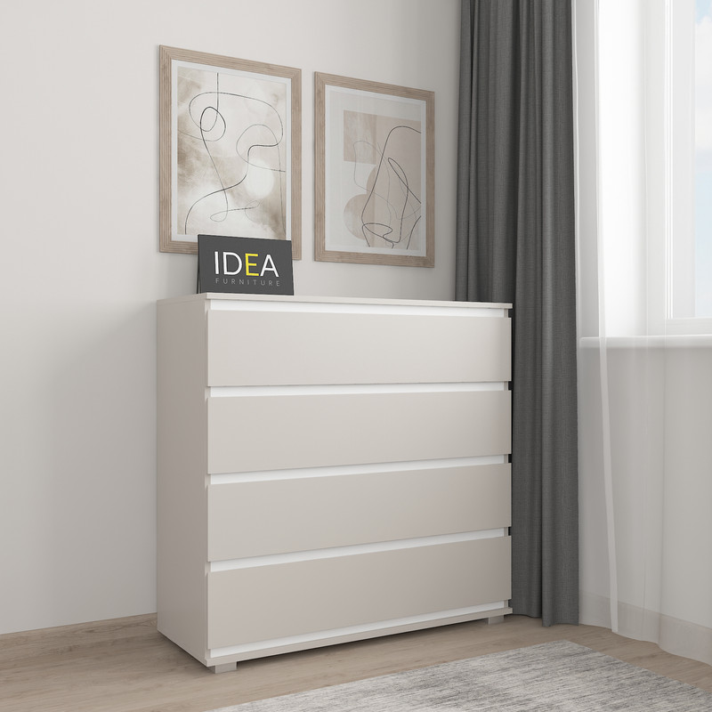 Комод на 4 шухляди без ручок Б-8.1 Кашемір - Білий Планки