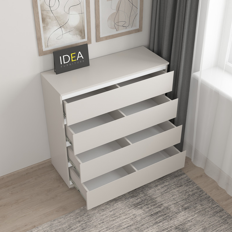 Комод на 4 шухляди без ручок Б-8.1 Кашемір - Білий Планки