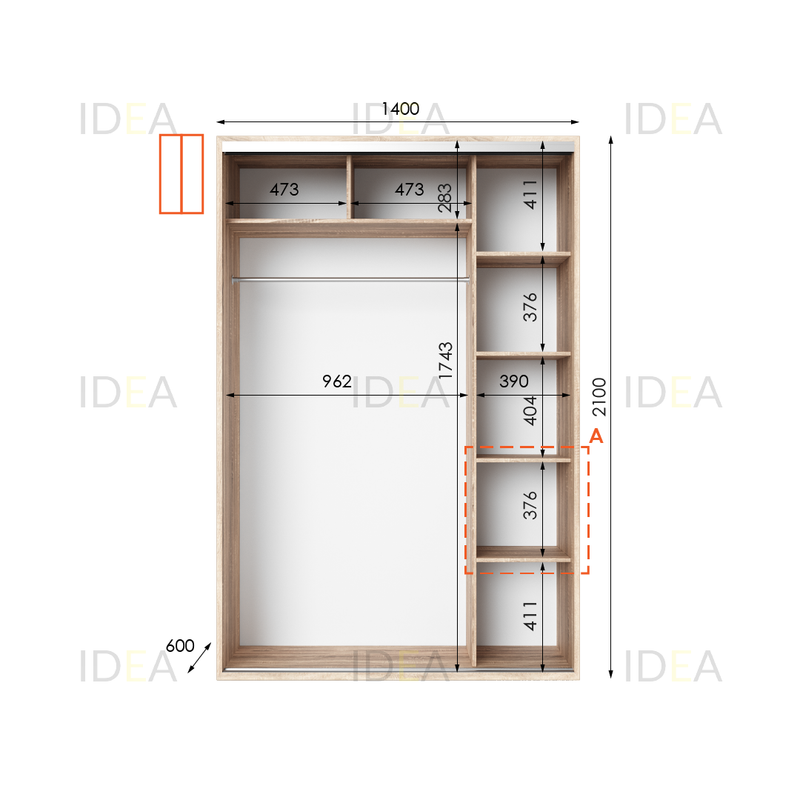 Шафа-купе IDEA серія 5 140 x 60 x 210 см Дуб сонома дзеркало