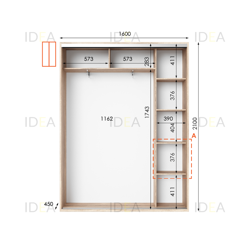 Шафа-купе IDEA серія 5 160 x 45 x 210 см Дуб сонома дзеркало