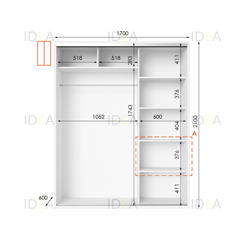Шафа-купе IDEA серія 5 170 x 45 x 210 см Білий