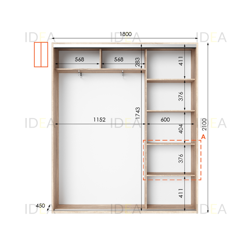 Шафа-купе IDEA серія 5 180 x 45 x 210 см Дуб Сонома