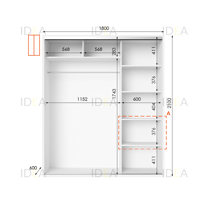 Шафа-купе IDEA серія 5 180 x 60 x 210 см Білий