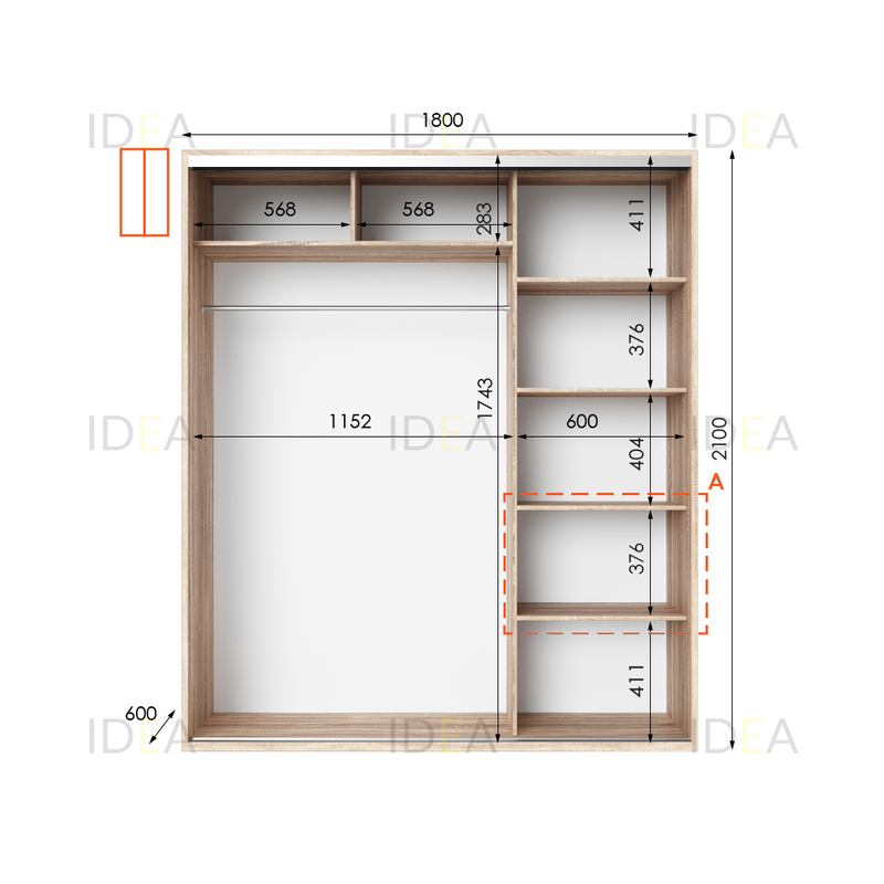 Шафа-купе IDEA серія 5 180 x 60 x 210 см Дуб Сонома