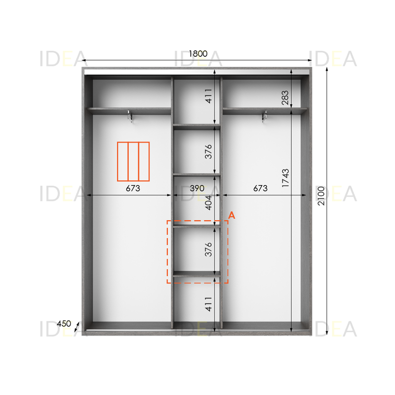 Шафа-купе IDEA серія 6 180 x 45 x 210 см Венге темний дзеркало