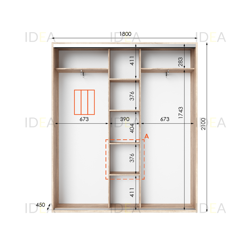 Шафа-купе IDEA серія 6 180 x 45 x 210 см Дуб Сонома