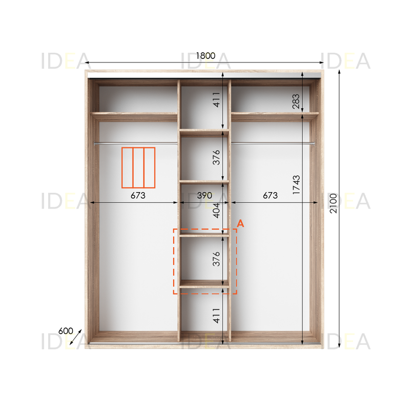 Шафа-купе IDEA серія 6 180 x 60 x 210 см Дуб сонома дзеркало